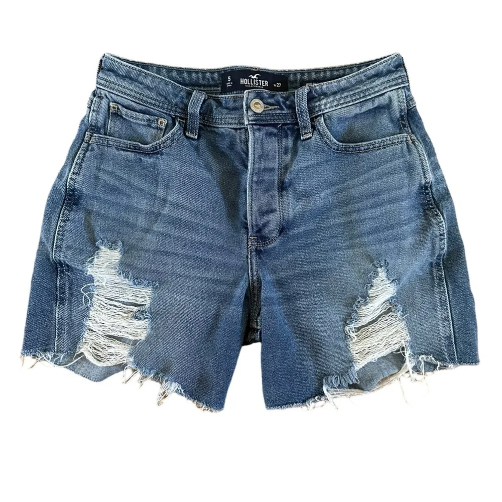 Hollister High Rise Mom Denim Distressed Jean Shorts Jr Sz 5 27
